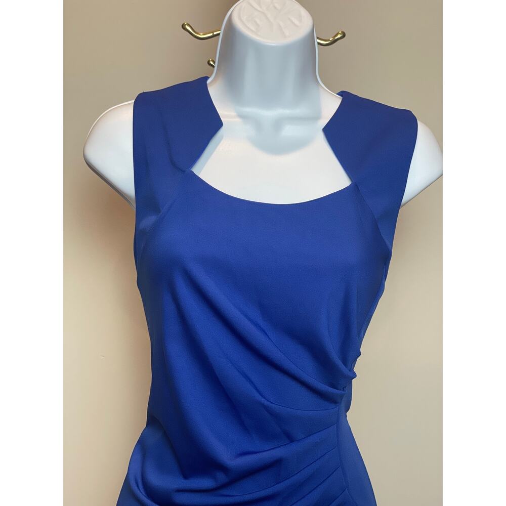 Grace Karin Blue Asymmetrical Ruched Ruffle Dress Queen Anne Neckline NWT Size M - Picture 4 of 8